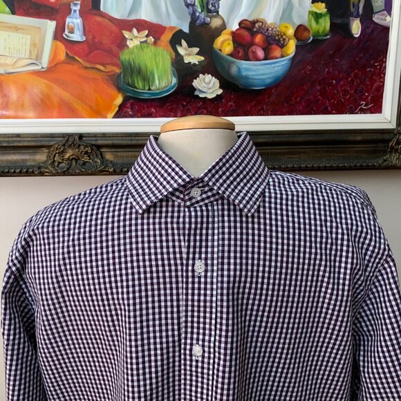 Bristol & Bull Men’s L Shirt Checkered Burgundy and White Button Down - Picture 3 of 12